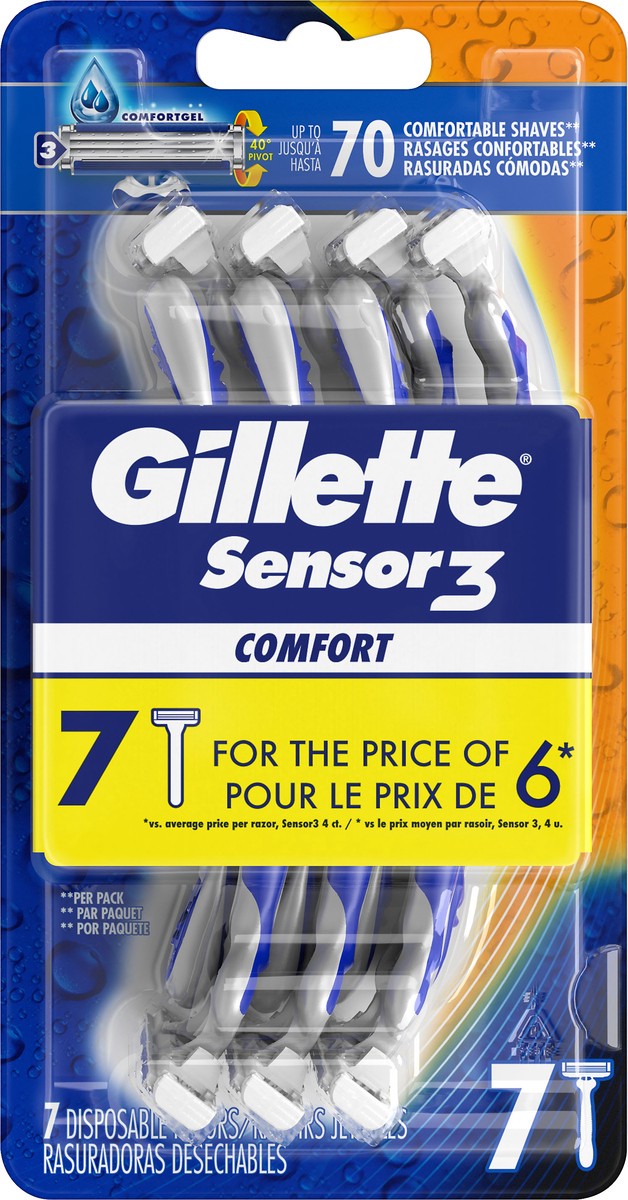 slide 2 of 3, Gillette Sensor3 Men's Disposable Razor, 7 Razors, 7 ct