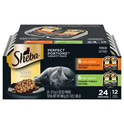 Sheba Wet Cat Food Cuts In Gravy Variety Pack, Roasted Chicken Entree And Tender Turkey Entree, 12 ct, 2.6 oz Perfect Portions Twin-Pack Trays