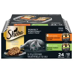 Sheba Perfect Portions Premium Roasted Chicken Entree/Tender Turkey Entree Cat Food Twin-Pack Variety Pack 24 - 37.5 g Packs