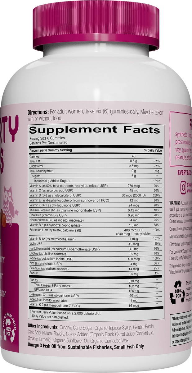 slide 4 of 8, SmartyPants Women's Multi & Omega 3 Fish Oil Gummy Vitamins with D3, C & B12 - 180 ct, 12 x 180 ct