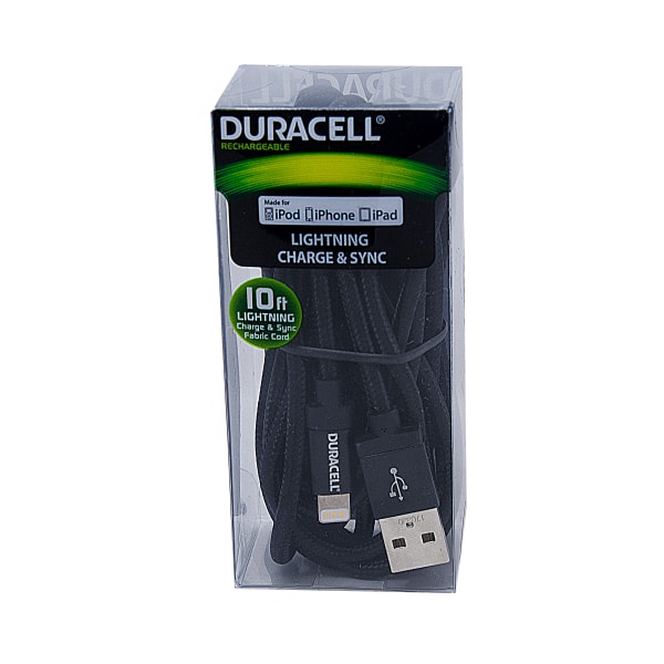 slide 1 of 4, Duracell Fabric Lightning Cable, 10', Black, Le2234, 1 ct