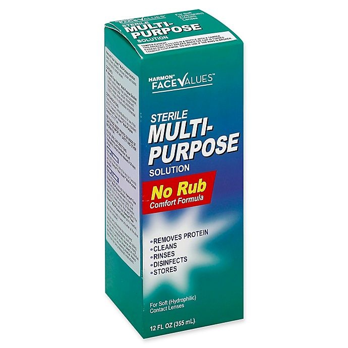 slide 1 of 1, Harmon Face Values No-Rub Multi-Purpose Solution for Soft Contact Lenses, 12 fl oz