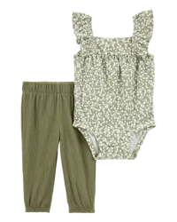 Carter's Baby 2-Piece Floral Bodysuit Pant Set Green 18M