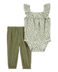 Carter's Baby 2-Piece Floral Bodysuit Pant Set Green 18M