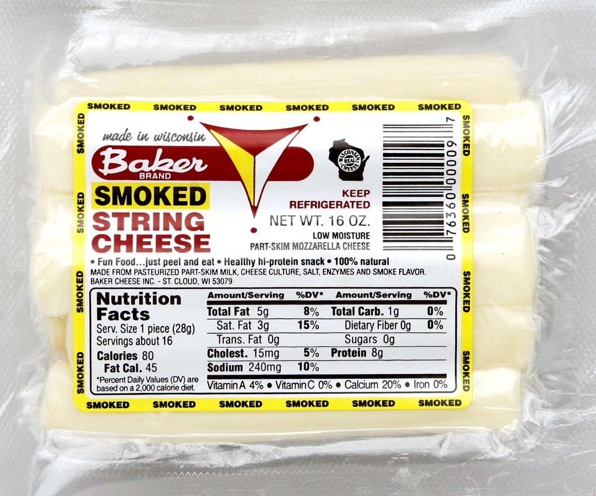 slide 2 of 5, Baker Cheese Baker Smoked String Cheese, 16 oz