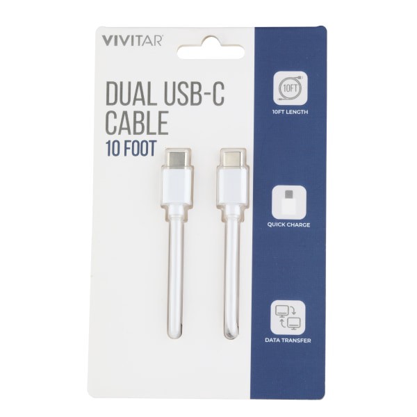 slide 1 of 2, Vivitar Usb-C Charging Cable, 10', White, Nil3010, 1 ct