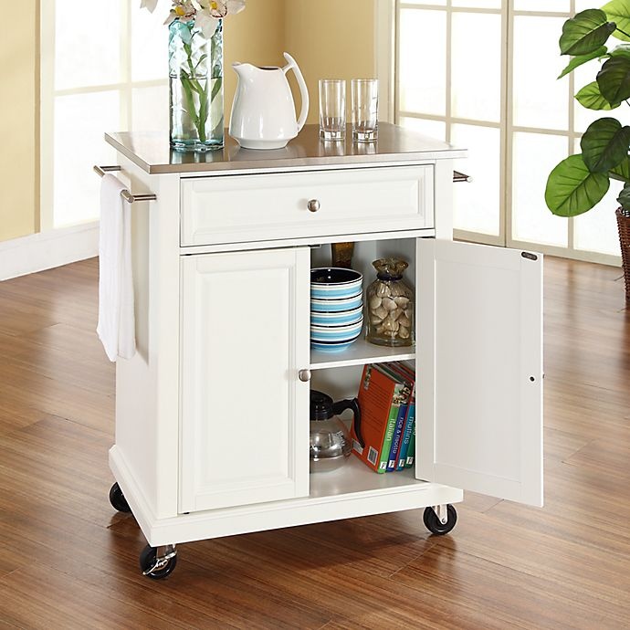 slide 2 of 3, Crosley Stainless Top Rolling Portable Kitchen Cart/Island - White, 1 ct