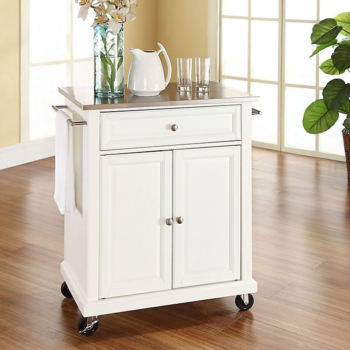 slide 3 of 3, Crosley Stainless Top Rolling Portable Kitchen Cart/Island - White, 1 ct