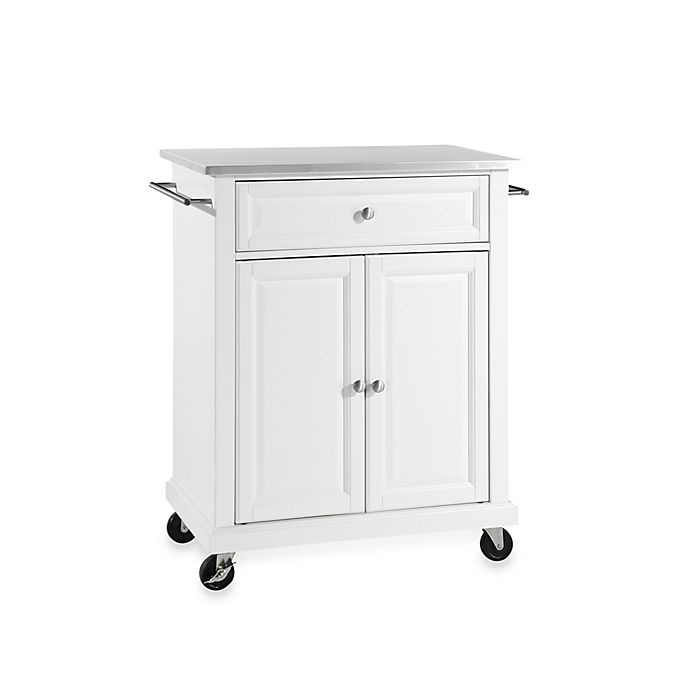 slide 1 of 3, Crosley Stainless Top Rolling Portable Kitchen Cart/Island - White, 1 ct