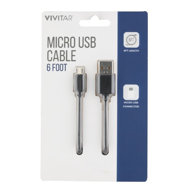 slide 1 of 2, Vivitar Usb-A To Micro Usb Cable, 6', Black, Nil5006-Blk-Stk-24, 1 ct