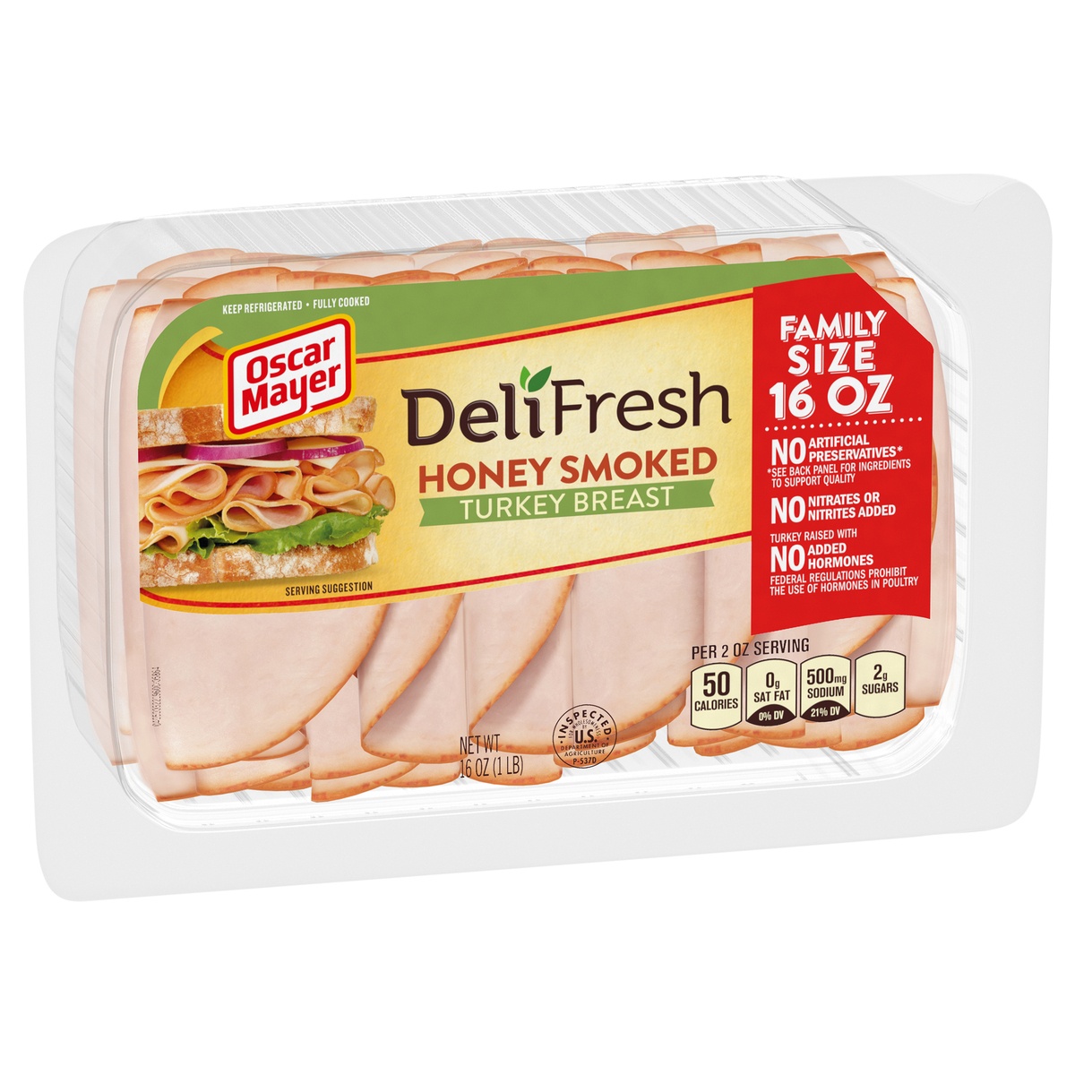 slide 2 of 2, Oscar Mayer Deli Fresh Honey Smoked Turkey Breast Sliced Lunch Meat Family Size Tray, 16 oz
