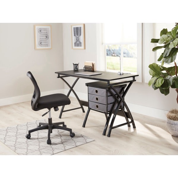 slide 3 of 10, Realspace X-Cross 48"W Computer Desk With File Cabinet, Black, 1 ct