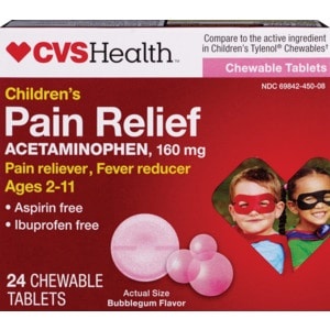 slide 1 of 1, CVS Health Children's Pain Relief Chewable Tablets, Bubblegum, 24 ct