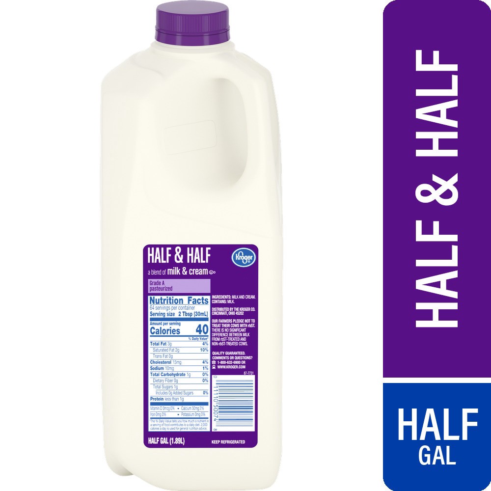 slide 1 of 3, Kroger Half & Half, 1/2 gal