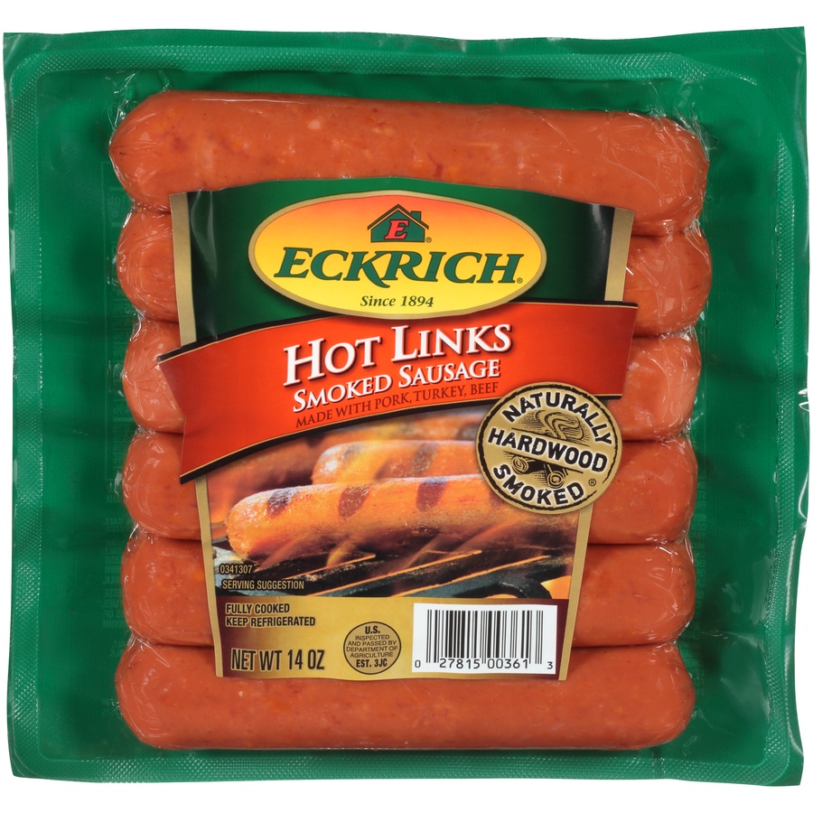 slide 1 of 1, Eckrich Hot Links Smoked Sausage, 14 oz