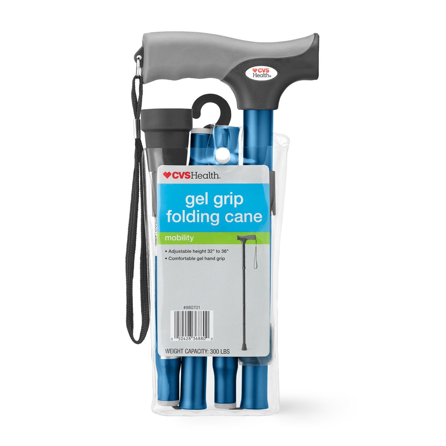 slide 1 of 5, Cvs Gel Grip Folding Cane, Blue, 1 ct