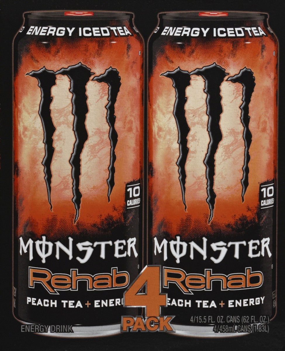 slide 3 of 4, Monster Energy Rehab Peach Tea + Energy - 4 ct; 16 fl oz, 4 ct; 16 fl oz