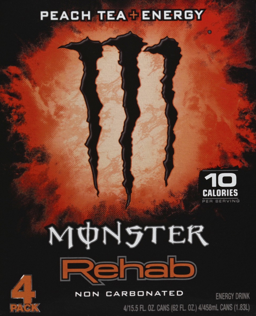 slide 2 of 4, Monster Energy Rehab Peach Tea + Energy - 4 ct; 16 fl oz, 4 ct; 16 fl oz