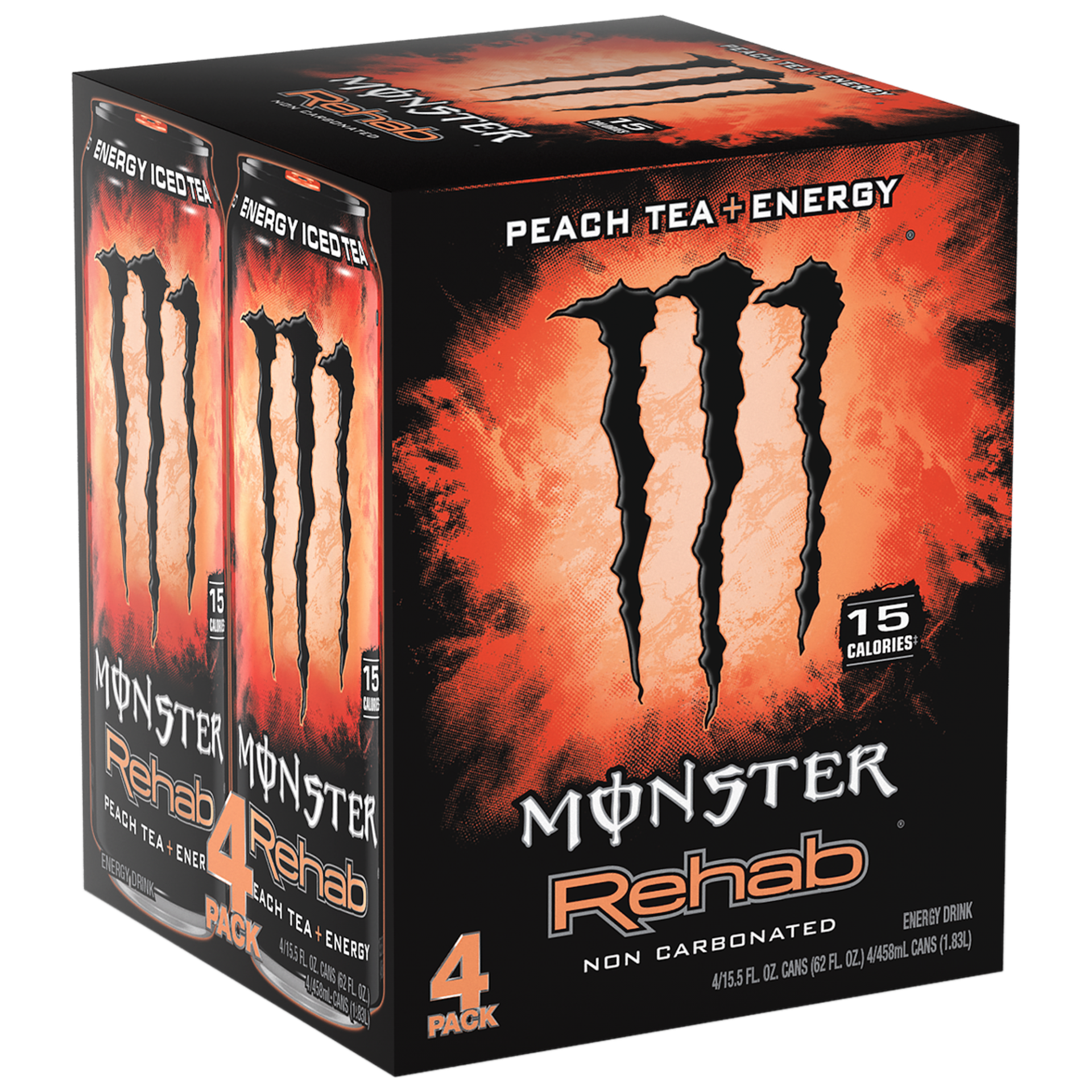 slide 1 of 1, Monster Energy Rehab Peach Tea + Energy, 4 ct; 16 fl oz