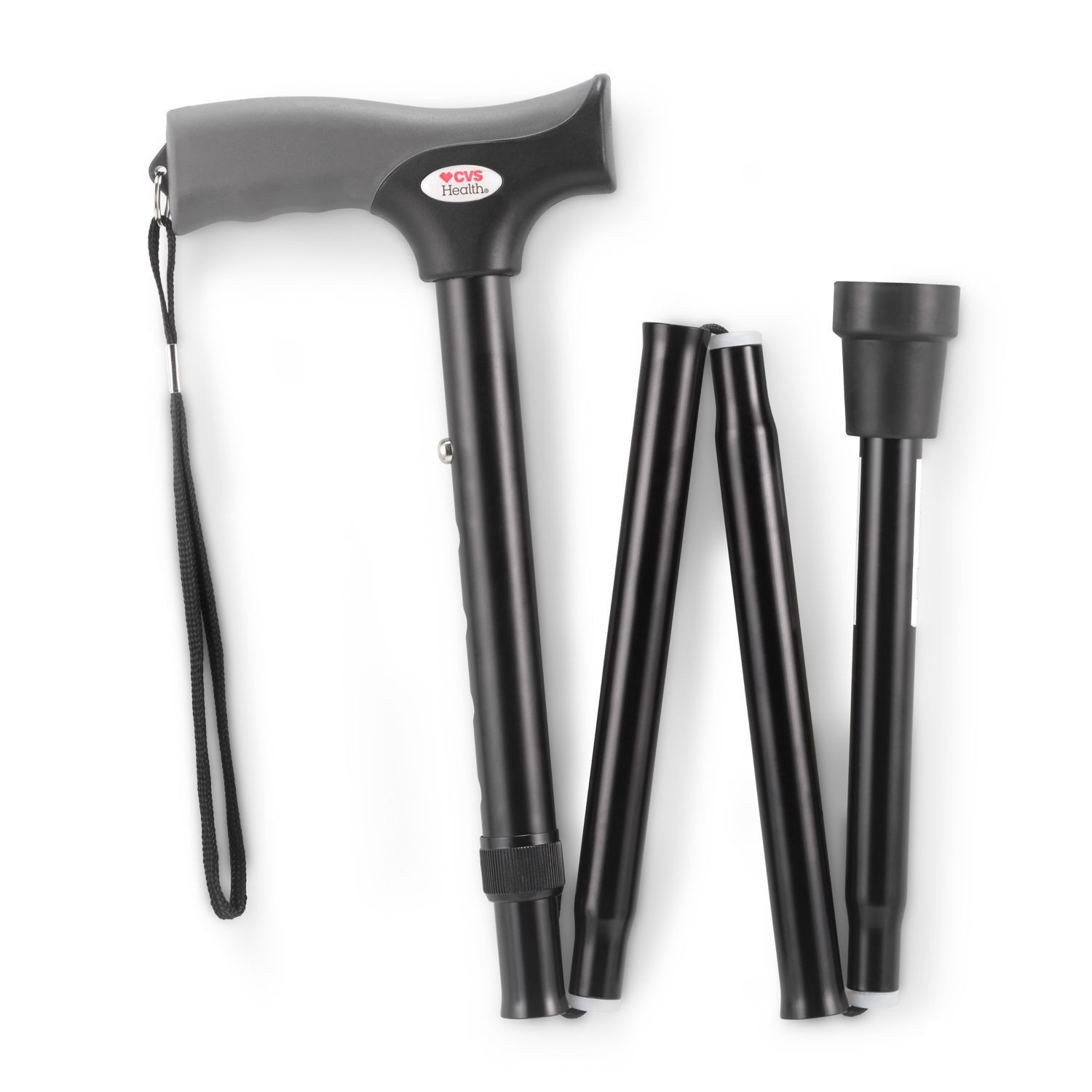 slide 2 of 6, Cvs Gel Grip Folding Cane, Black Shiny, 1 ct