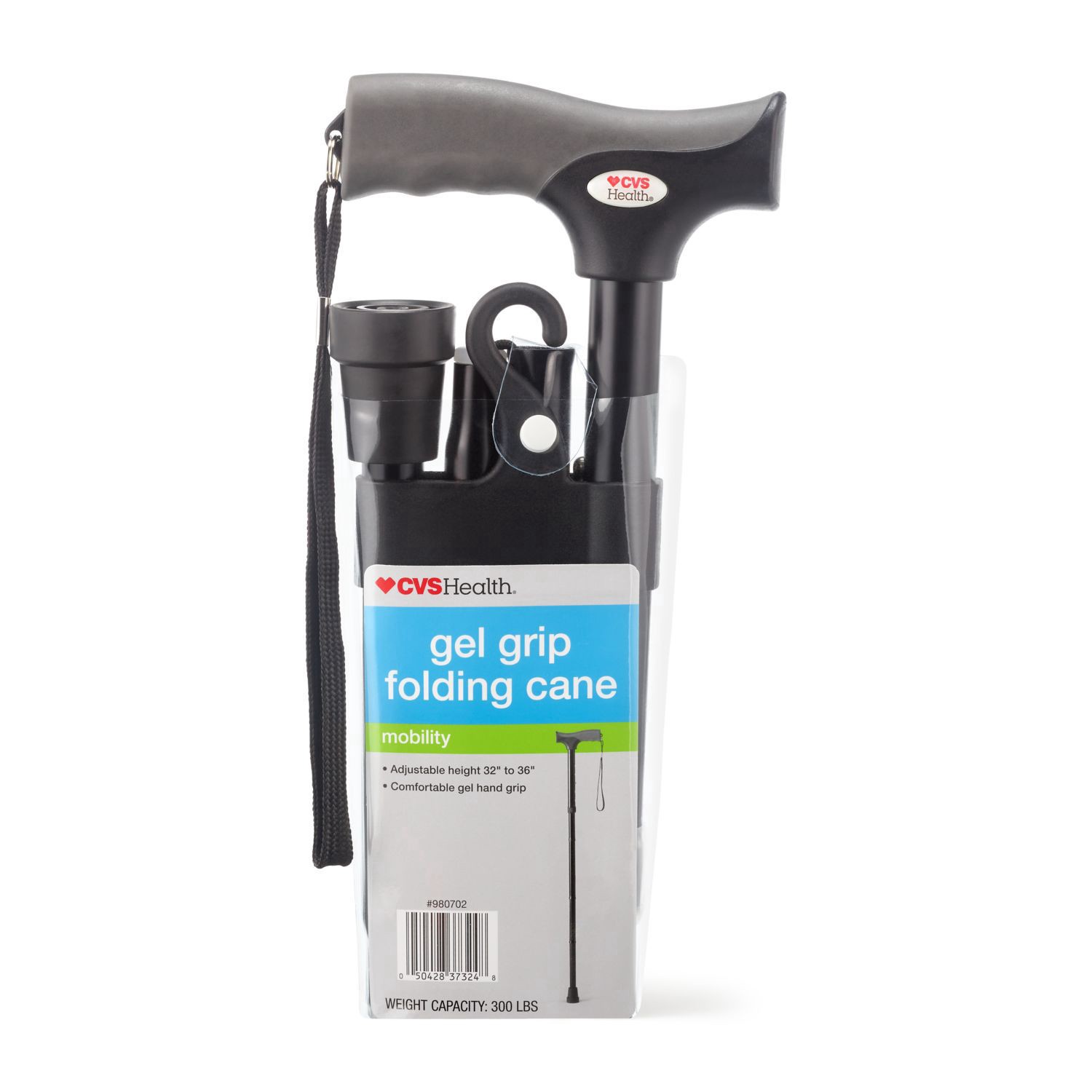 slide 1 of 6, Cvs Gel Grip Folding Cane, Black Shiny, 1 ct