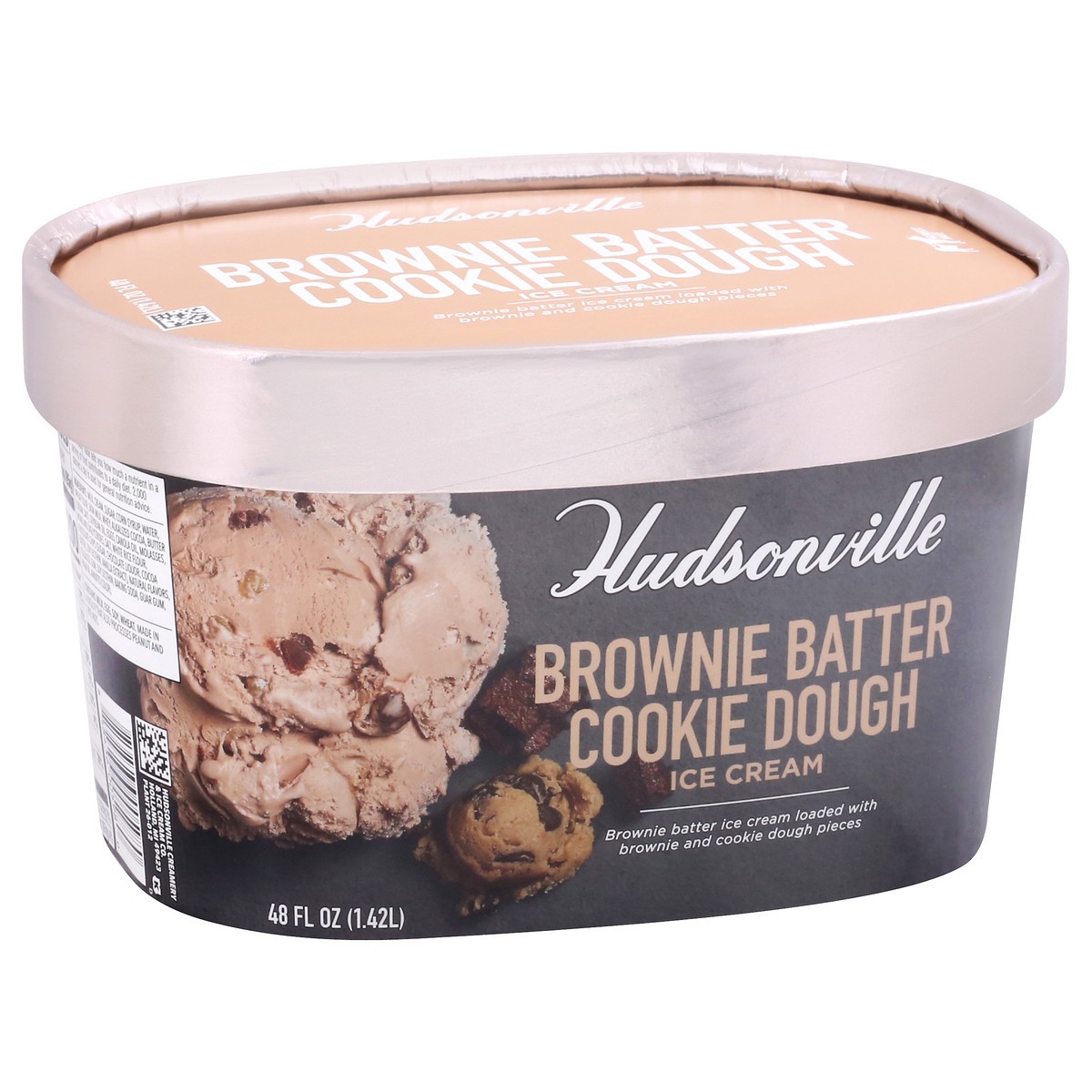 slide 4 of 9, Hudsonville Brownie Batter Cookie Dough Ice Cream 48 oz, 48 oz