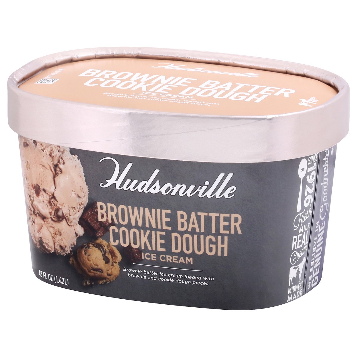 slide 2 of 9, Hudsonville Brownie Batter Cookie Dough Ice Cream 48 oz, 48 oz