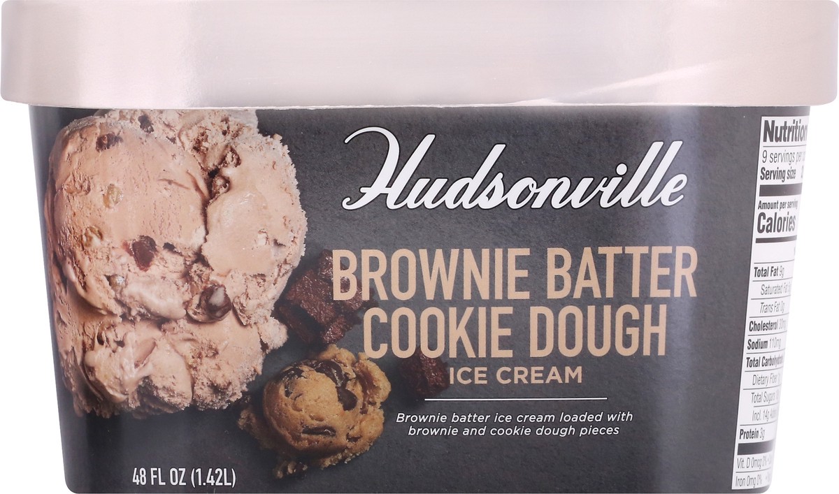 slide 3 of 9, Hudsonville Brownie Batter Cookie Dough Ice Cream 48 oz, 48 oz