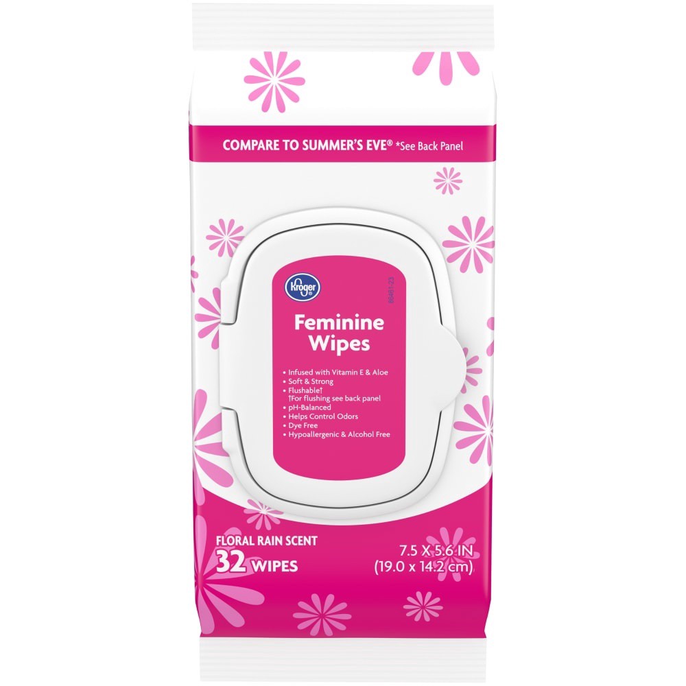 slide 1 of 6, Kroger Floral Rain Scent Feminine Wipes, 32 ct