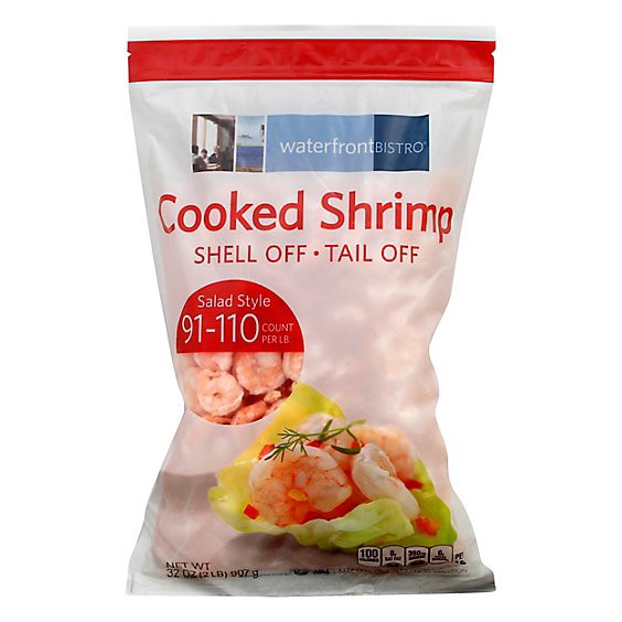 slide 1 of 1, Waterfront Bistro Cooked Peeled Tail Off Salad Style Shrimp 91-110 Count - 32 Oz, 2 lb