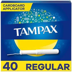 Tampax Cardboard Tampons Regular Absorbency Anti Slip Grip Leakguard Skirt Unscented - 40 Count