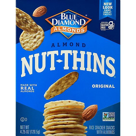 slide 1 of 1, Blue Diamond Nut Thins Cracker Snacks Almond Nut & Rice Wheat & Gluten Free - 4.25 Oz, 4.25 oz