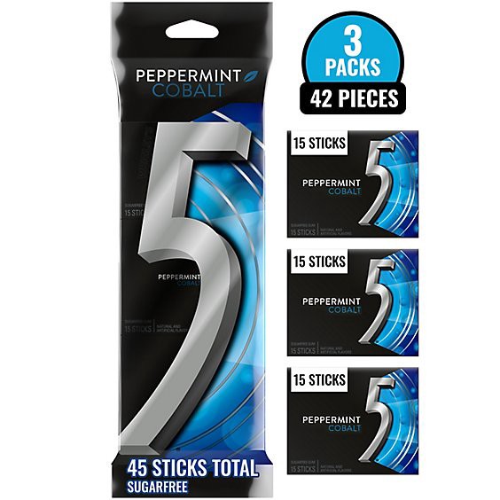 slide 1 of 12, 5 Gum Peppermint Cobalt Sugar Free Chewing Gum - 3-15 Count, 3 ct; 15 ct