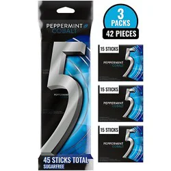 5 Gum Peppermint Cobalt Sugar Free Chewing Gum - 3-15 Count