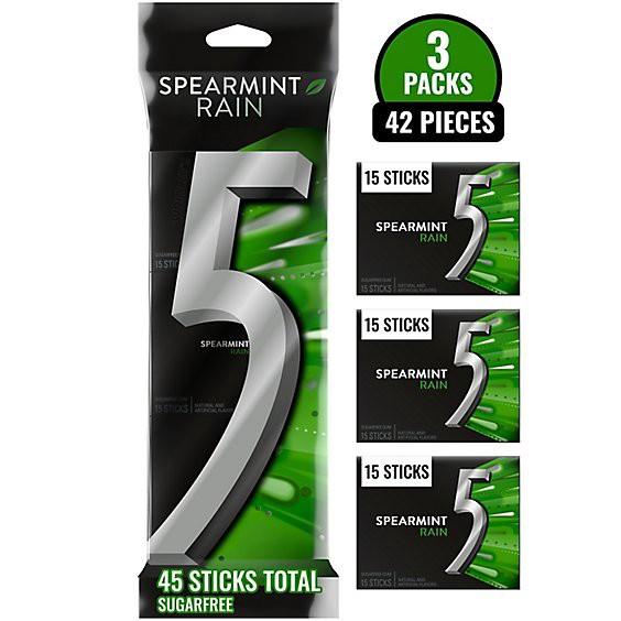 slide 1 of 11, 5 Gum Spearmint Rain Sugar Free Chewing Gum - 3-15 Count, 3 ct; 15 ct