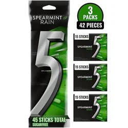 5 Gum Spearmint Rain Sugar Free Chewing Gum - 3-15 Count