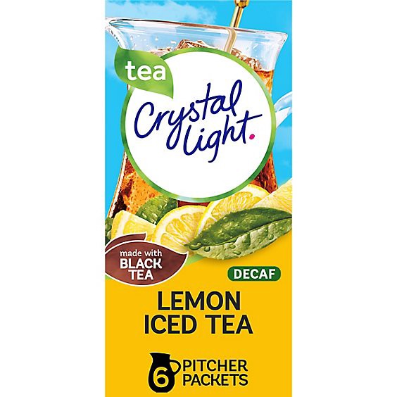 slide 1 of 8, Crystal Light Decaf Lemon Iced Tea Naturally Flavored Powdered Drink Mix Pitcher Packet - 6 Count, 6 ct