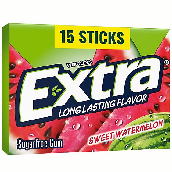 slide 1 of 6, Extra Sugar Free Chewing Gum Sweet Watermelon Single Pack - 15 Count, 15 ct