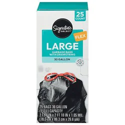 Signature Select Flex Large Bags With Drawstring 30 Gallon - 25 Count