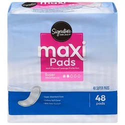 Signature Select/care Multi Channel Leakage Protection Super Absorbency Maxi Pads - 48 Count