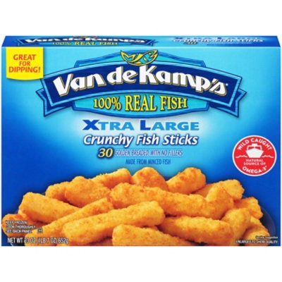 slide 1 of 1, Van De Kamp's X-Large Crunchy Frozen Fish Sticks -30-22.98 Oz, 23 oz