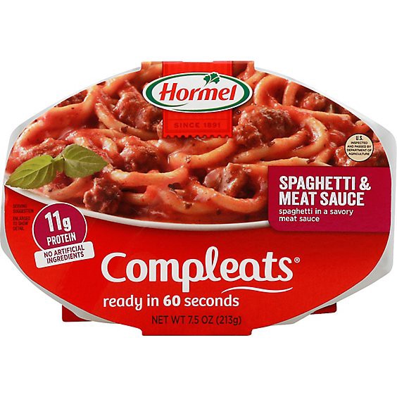 slide 1 of 1, Hormel Compleats Microwave Meals Comfort Classics Spaghetti & Meat Sauce - 7.5 Oz, 7.5 oz