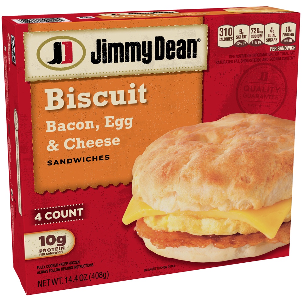 slide 3 of 6, Jimmy Dean Bacon Egg & Cheese Frozen Biscuit Sandwiches - 4ct, 4 ct; 14.4 oz