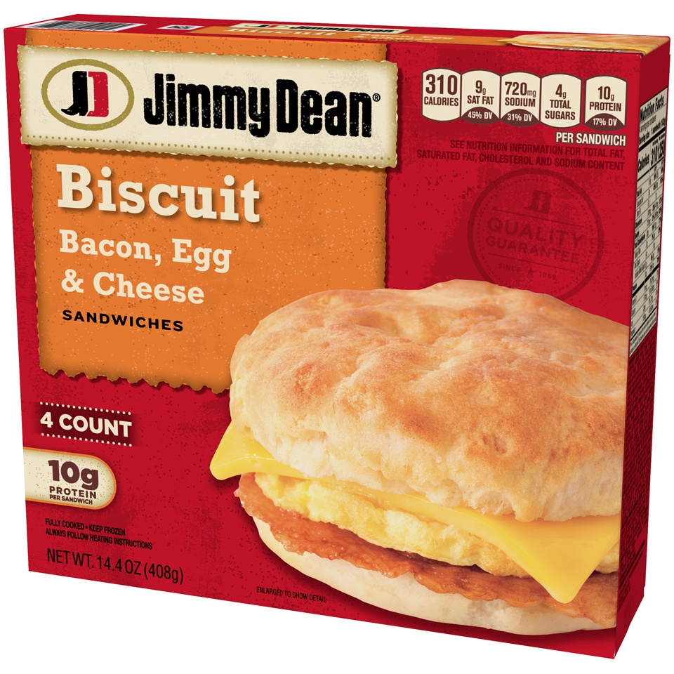 slide 4 of 6, Jimmy Dean Bacon Egg & Cheese Frozen Biscuit Sandwiches - 4ct, 4 ct; 14.4 oz