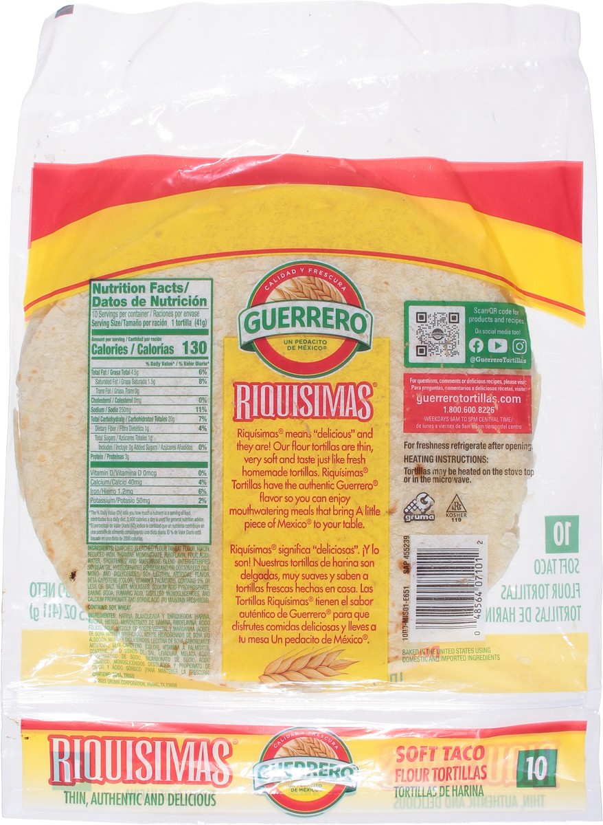 slide 4 of 13, Guerrero Riquisimas Flour Tortillas Soft Taco Size - 10 Count, 14.5 oz
