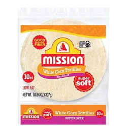 Mission Super Soft White Corn Tortillas Super Size - 10 Count