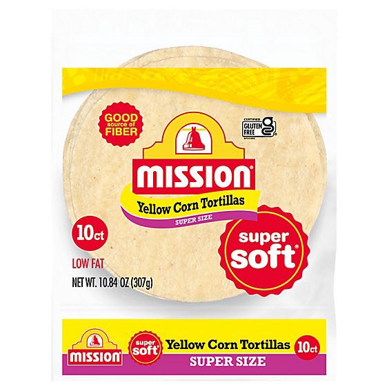 slide 1 of 3, Mission Super Soft Yellow Corn Tortillas Super Size - 10 Count, 10.84 oz