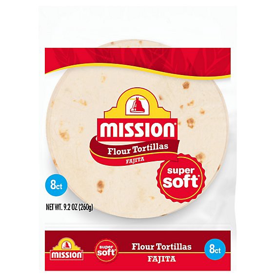 slide 1 of 3, Mission Super Soft Flour Tortillas Fajita Size - 8 Count, 9.2 oz