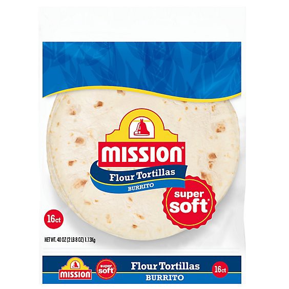 slide 1 of 3, Mission Super Soft Flour Tortillas Burrito Size - 16 Count, 40 oz