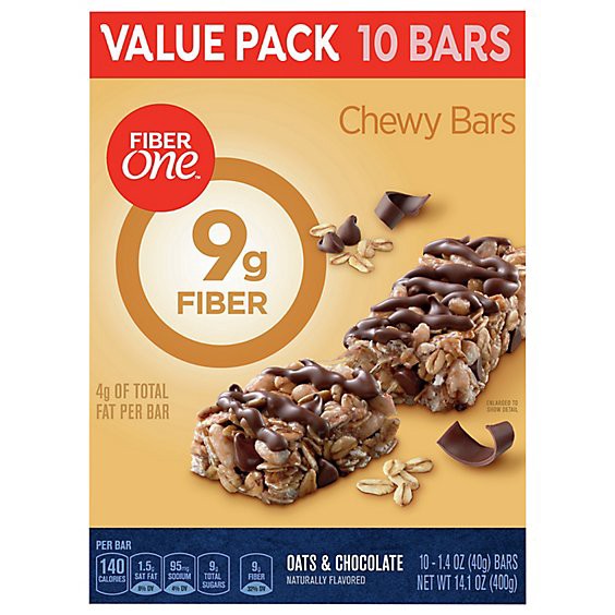 slide 1 of 1, Fiber One Bars Chewy Oats & Chocolate Value Pack - 10-1.4 Oz, 10 ct